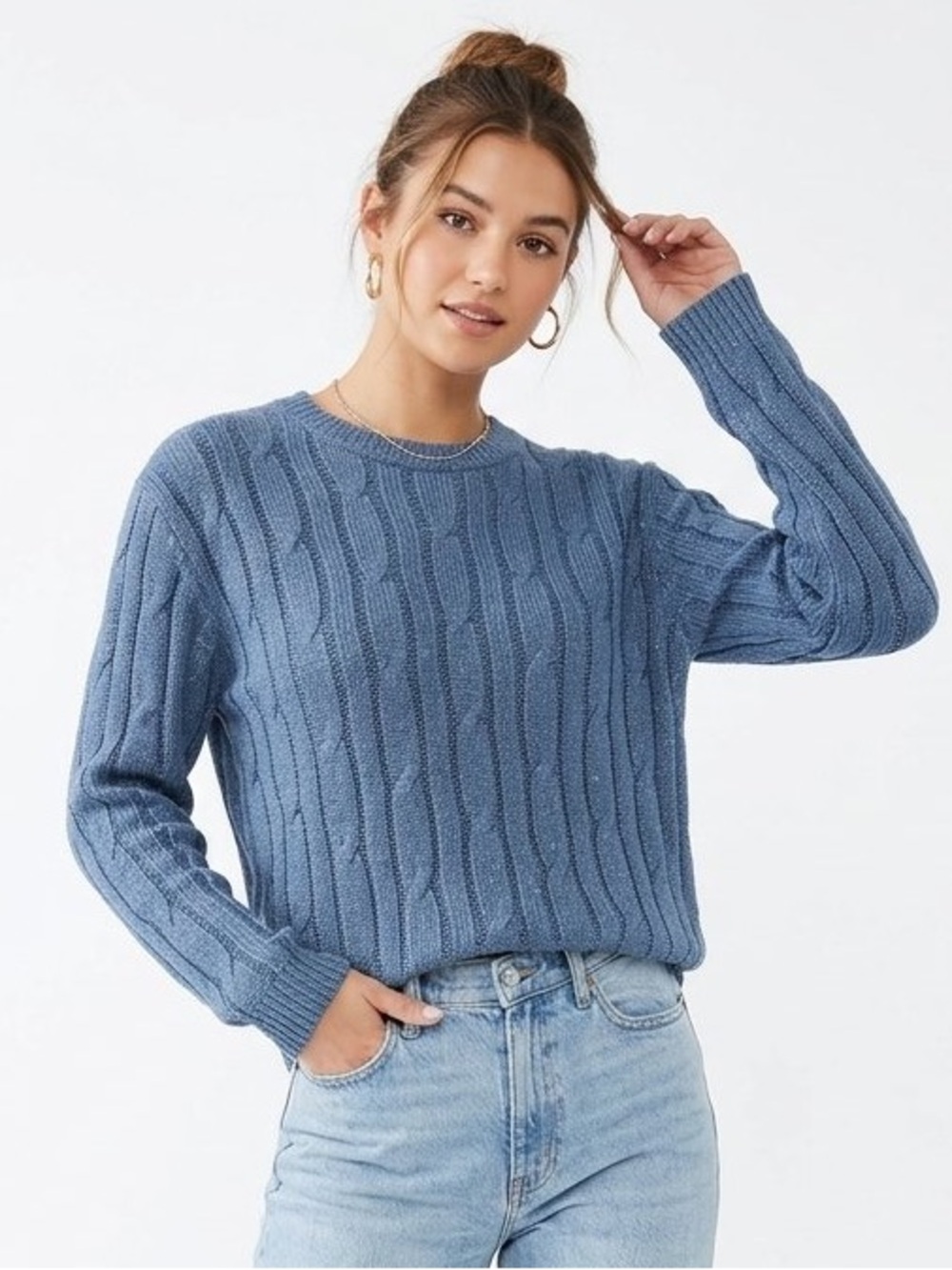 VTG 90s Alfred Dunner Blue Cable Knit Sweater Size M